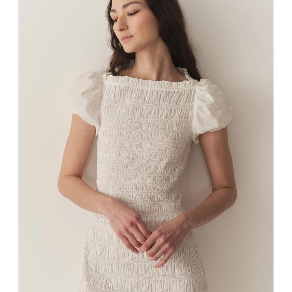 DOEN Rizzo Smocked Mini Dress in "Salt" White Cream Size Small - Picture 2 of 10